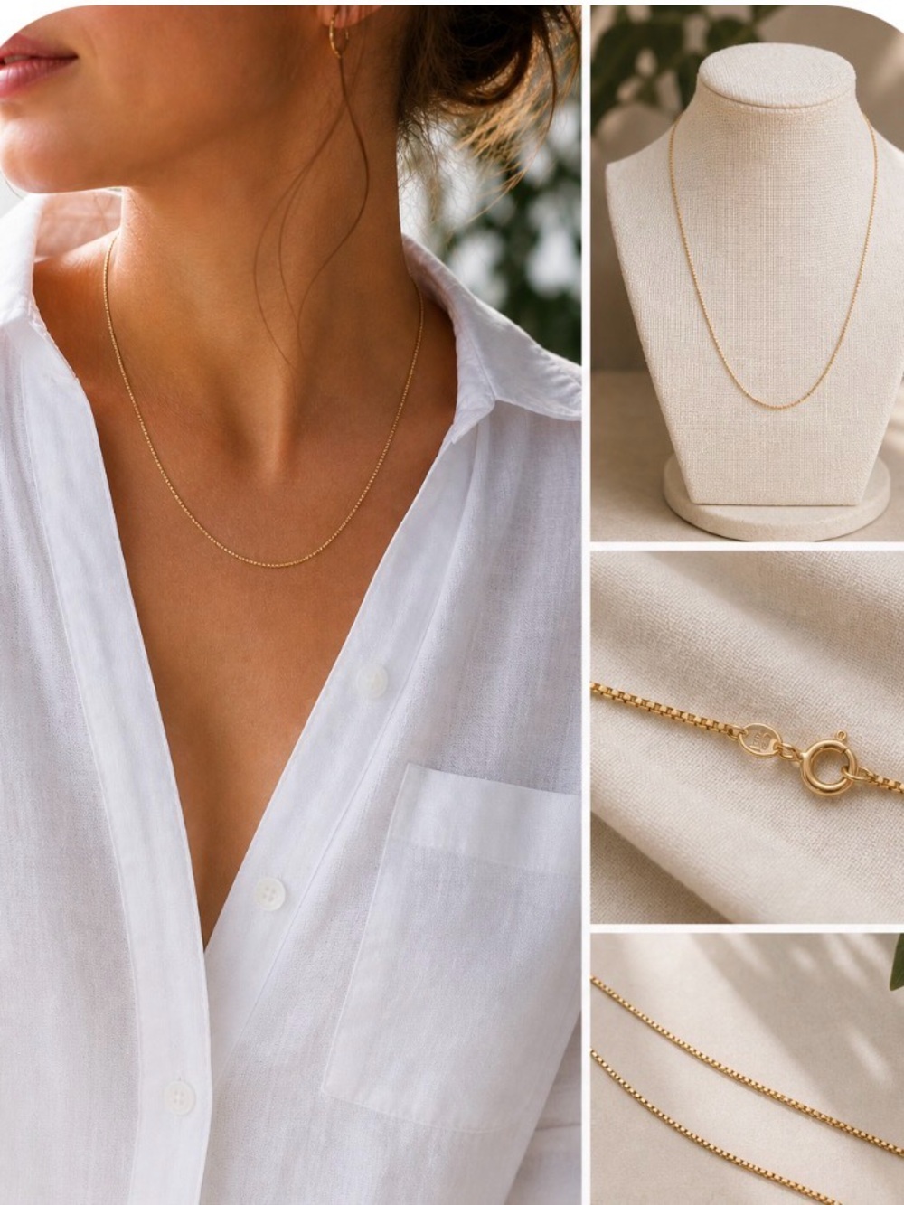 14k solid Gold Box Chain Necklace 18 inch Everyday quality Minimalist jewelry